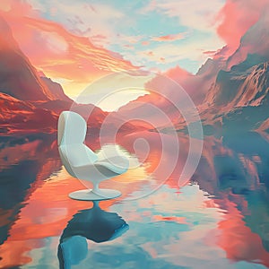 Cyber fantasy landscape serene sunset