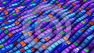 Cyber field of digital strings. Binary code, data flow, open information