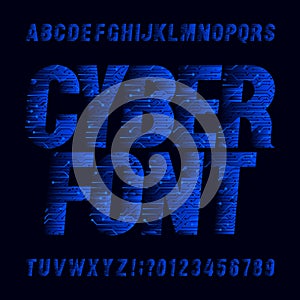 Cyber font. Circuit board vector Alphabet.