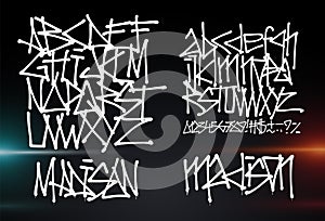 Cyber font. Letters and Numbers futuristic graffiti vector font