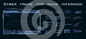 Cyber frame for game interface. Set blocks square frames and callouts with text. Modern futuristic HUD user interface. High techno