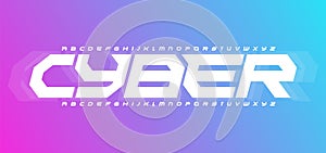 Cyber futurism alphabet. Cyberspace style, geometric font, modular type for modern futuristic cyber sport logo, gaming