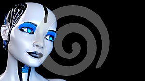 Cyber Girl humanoid robot with artificial intelligence – Digital 3D Illustration on black background