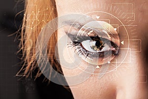 Cyber girl with technolgy eye looking