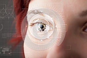 Cyber girl with technolgy eye looking