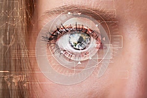 Cyber girl with technolgy eye looking