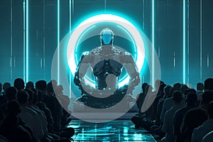 Cyber god in front of their adepts for artificial super intelligence encounter