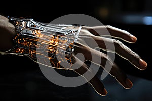 Cyber Hand Sun Cyber Hand Holding Sun Ai Technologyon Black Background