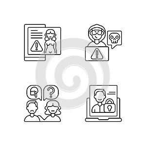 Cyber harassment linear icons set photo