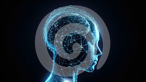 Cyber human AI Chat GPT chatbot head. A dense network of interconnected dots and lines. Generative AI. photo