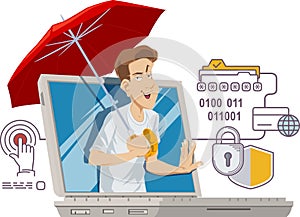 Cyber insurance service. Database security, data theft and fraudulent activities, online safety