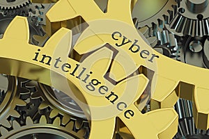 Cyber Intelligence concept on the gearwheels, 3D rendering
