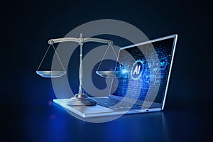 Cyber law or internet law concept with law scale and artificial intelligence