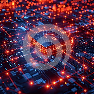 Cyber lock on code, digital safety.