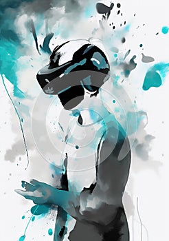 cyber man digital futuristic technology vr abstract goggles glasses gadget headset. Generative AI.