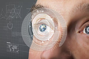 Cyber man with technolgy eye looking