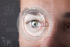 Cyber man with technolgy eye looking