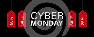 Cyber monday banner. Abstract vector poster template.Cyber monday banner with red sale tags. Stock vector