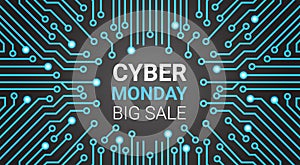 Cyber Monday Banner With Circuit Background, Big Technology Sale