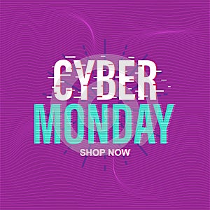 Cyber monday banner with typography on purple abstract background, business ecommerce discount