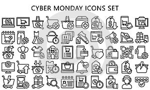 Cyber monday black outline icons pack