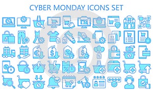 Cyber Monday Blue Color Icons Pack