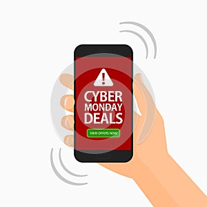 Cyber Monday deals alert on mobile smartphone illustration