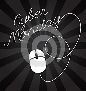 Cyber Monday lettering design, sales. Big sale, discount, advertising, marketing tag. Mouse icon