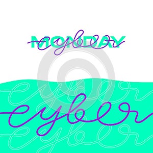 Cyber monday lettering. Sale advertising banner. Vector illustration.