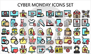Cyber Monday lineal multi color icons pack