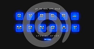 Cyber monday, mechanical panel letters. Typography, font. Digital author font, cyber font. Big sale, creative template.