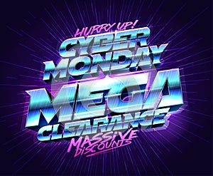Cyber monday mega clearance, massive discounts vector banner