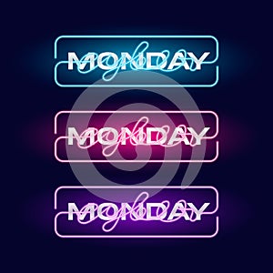 Cyber monday neon sign. Bright glowing neon sale advertising banner. Vector illustration.