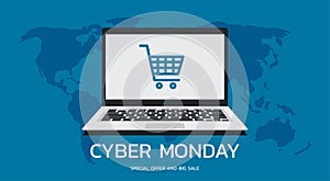 Cyber Monday online promotion sale around the world web banner concept on laptop