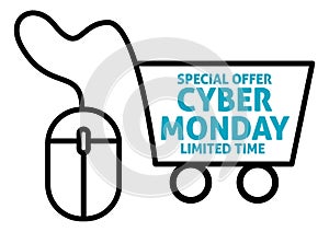 Cyber Monday promotion with computer mouse which its cord forms a shopping cart