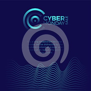 Cyber Monday Promotional Poster with letter c logo. 3D illuminated distorted shape of glowing