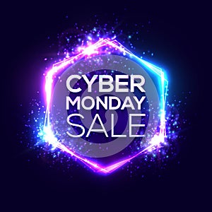 Cyber Monday sale background with neon light.