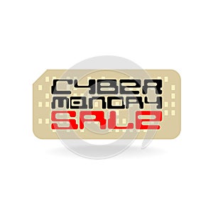 Cyber monday sale badge with techno font and retro paper card