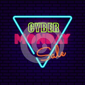Cyber monday sale baner in neon style