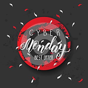 Cyber Monday Sale banner with brush stroke and handwritting trendy lettering. Best offer. Vector illustration