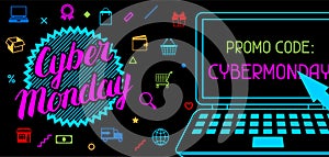Cyber monday sale banner. Online shopping and marketing advertising concept