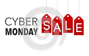 Cyber Monday Sale Banner on red hanging tags
