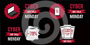 Cyber monday sale banner set witn black background.Vector illustration graphic.