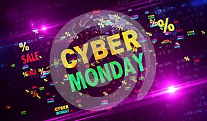 Cyber Monday sale business on digital globe background