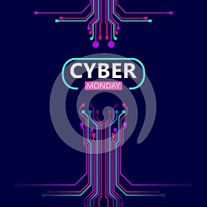 Cyber monday sale with circuit board background. Promotional online sale event.