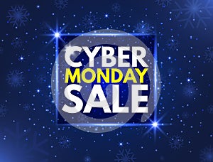 Cyber Monday sale concept banner. Luminous signboard, nightly advertising. Annual sale background. Good deal promotion. Cyber Mond photo