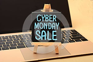 Cyber Monday Sale concept on Laptop Notice Board