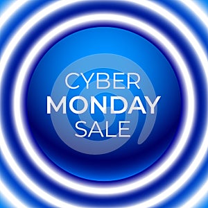 Cyber Monday Sale modern tech looking advertising banner vector design, with blue neon circles