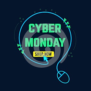 Cyber Monday Sale neon light blue and green titile
