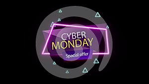 Cyber Monday sale neon light glowing sign banner for promo video. Sale badge. Special offer discount tags with Alpha Channel